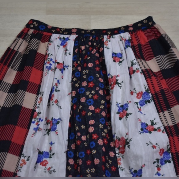 Anthropologie Let Me Be Contrast Maxi Skirt Plaid Patchwork Large - Picture 7 of 9